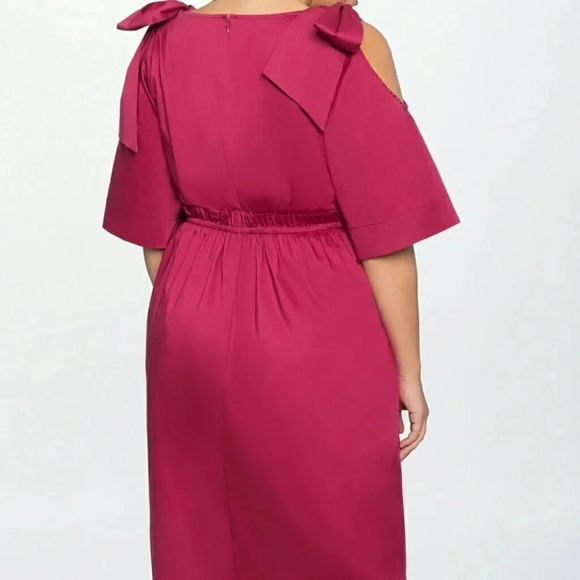 ELOQUII | Burgundy Cold Shoulder Bow Tie Midi Cocktail Party Dress Plus Size 18 - Picture 4 of 4
